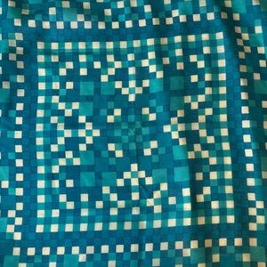 Vintage Crepe Royal Hand Painted Blue Mod Pixelated Scarf, Square ~26x26"